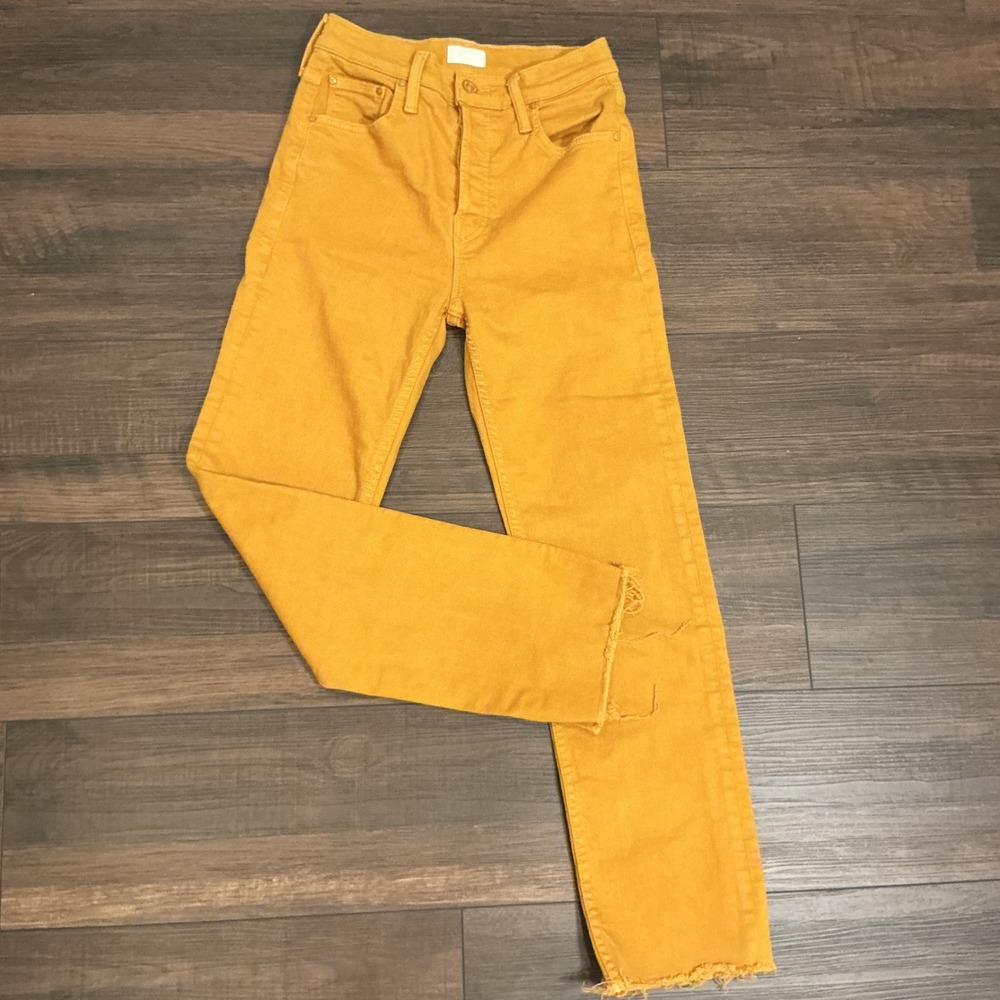 Mother The Tomcat Ankle Fray Jeans Mustard Yellow Play Date High Rise 24
